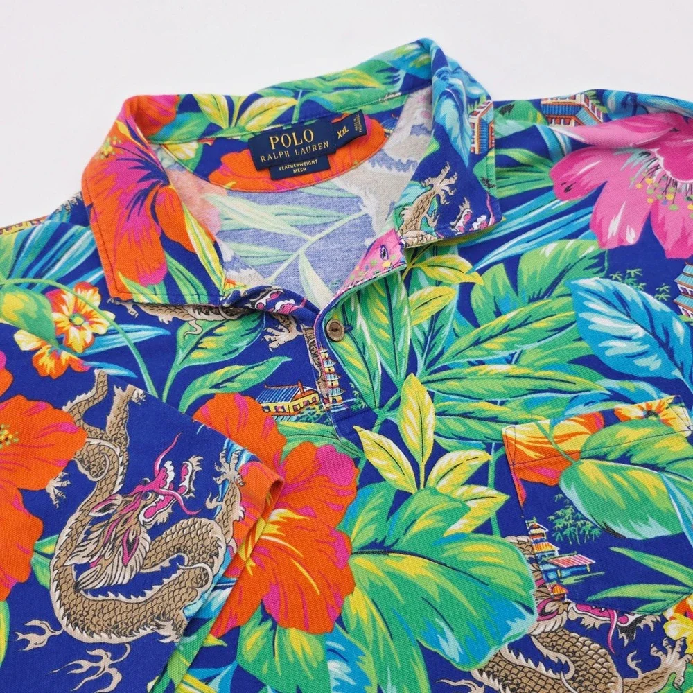Polo Ralph Lauren Mens XXL Dragon Hibiscus Floral Featherweight Mesh Polo Shirt